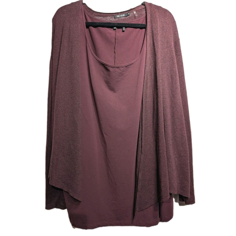 NIC+ZOE Sweater Cardigan Womens 2X Plus Purple 2 Piece Tank Twinset Long Sleeve